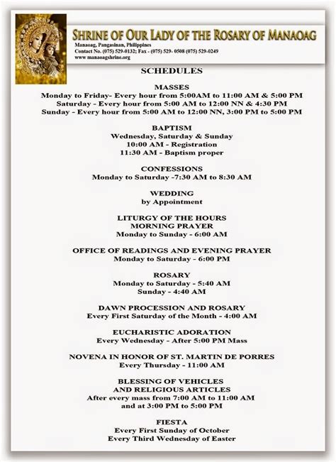 MASS SCHEDULES: Monday – .